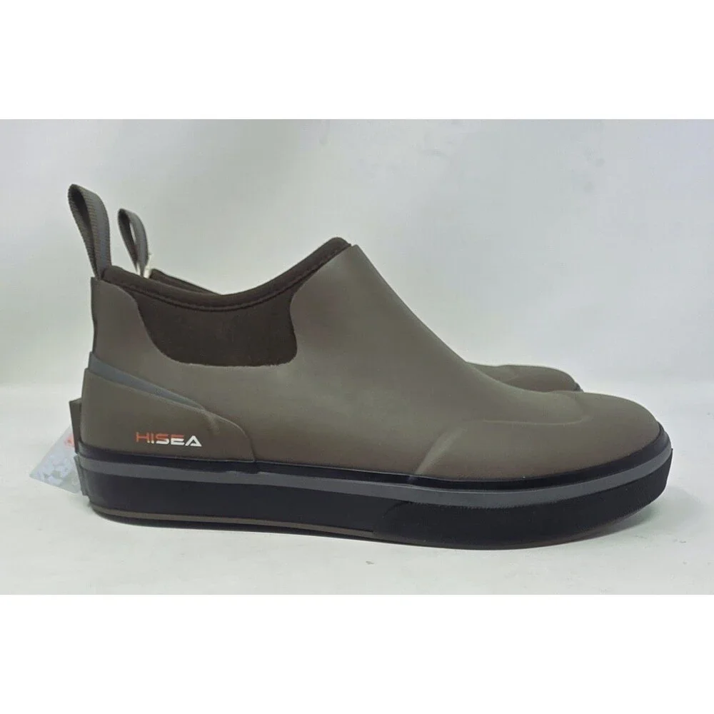 HISEA Waterproof Low-Top Deck Boots Voyager Slip Mens Size 10 Olive Green Rubber